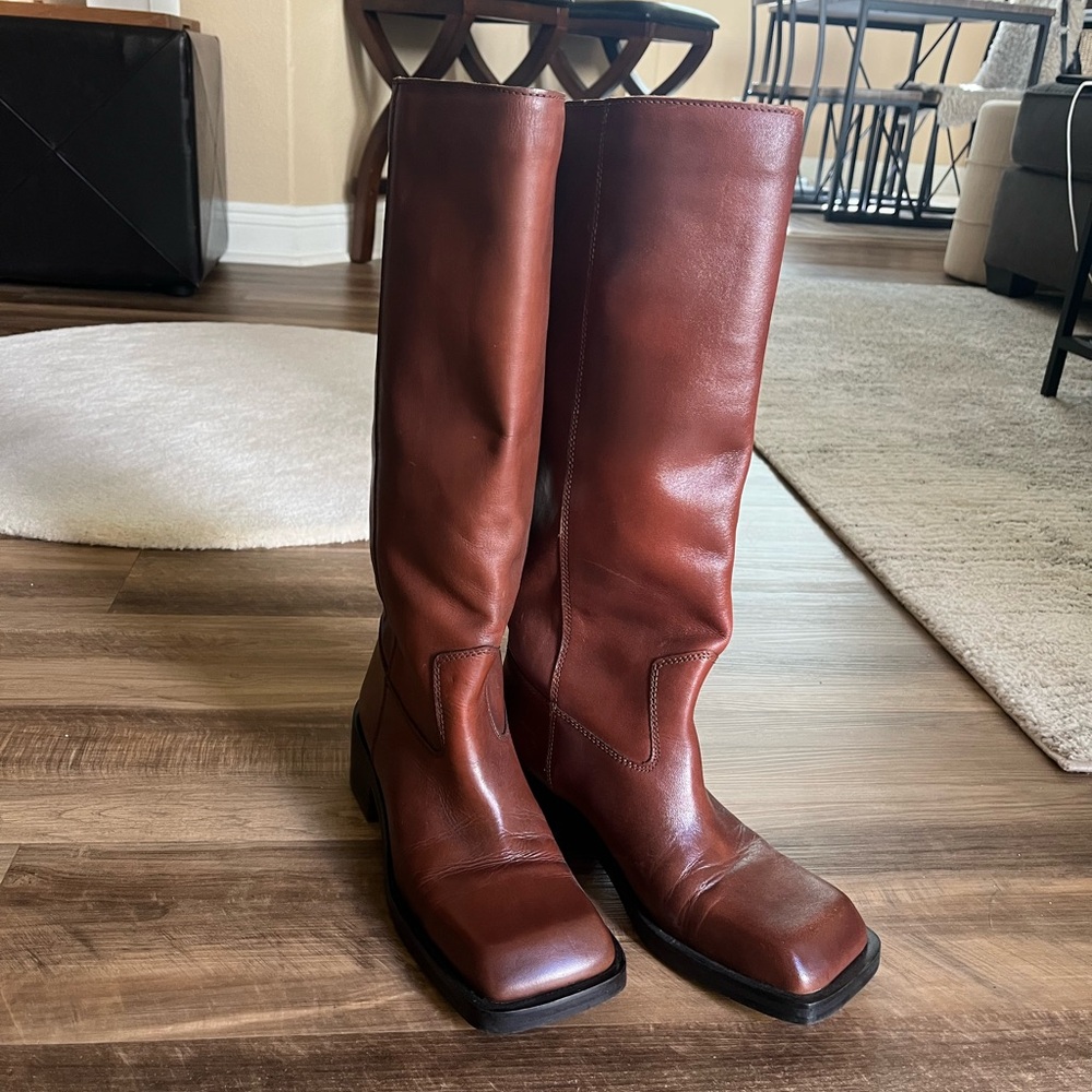 Square Toe Flat Knee High Boots